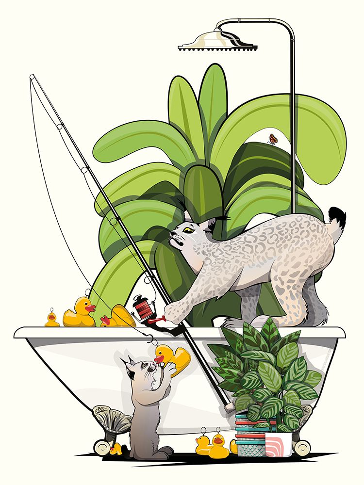 Canadian Lynx Fishing In the Bath art print by In The Washroom for $57.95 CAD