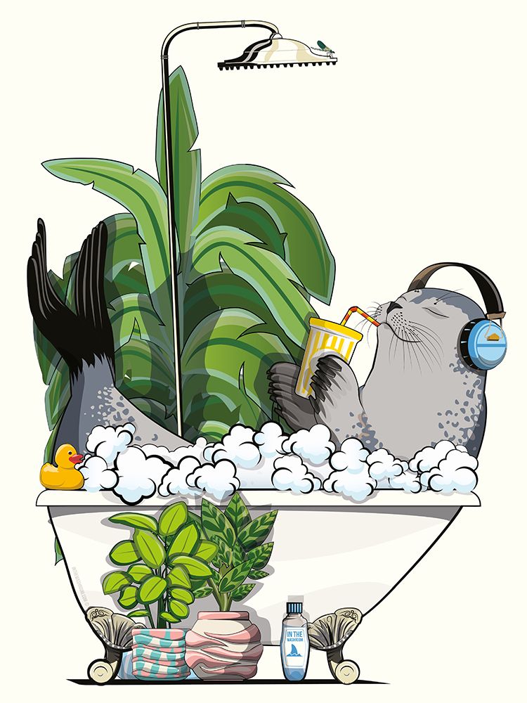 Seal In the Bath art print by In The Washroom for $57.95 CAD