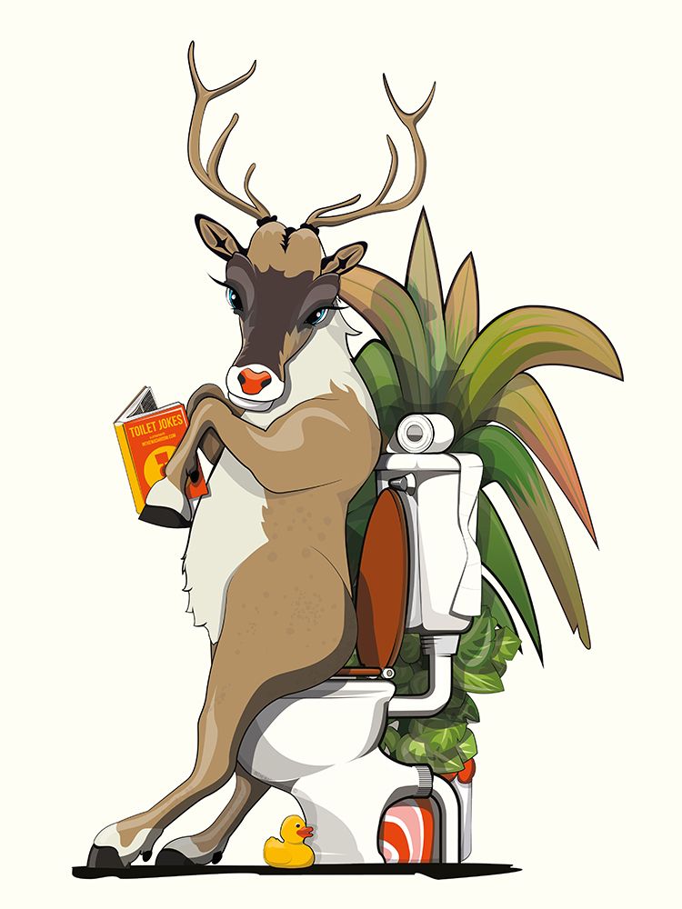 Reindeer On the Toilet art print by In The Washroom for $57.95 CAD