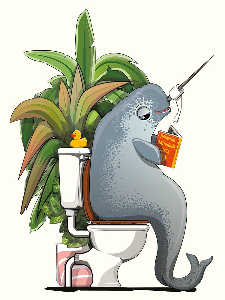 Narwhal On the Toilet art print by In The Washroom for $57.95 CAD
