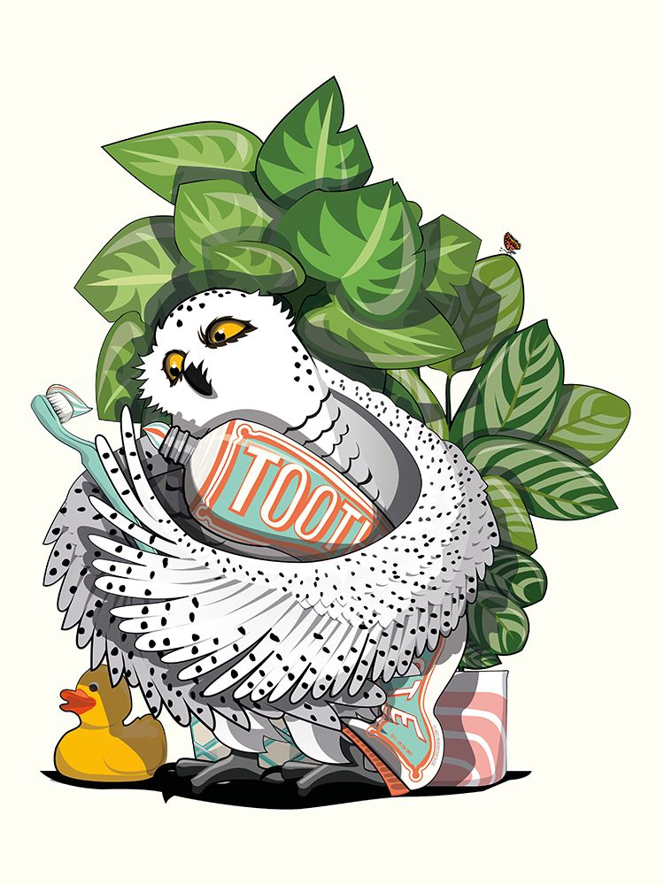 Snowy Owl Brushing Their Teeth art print by In The Washroom for $57.95 CAD
