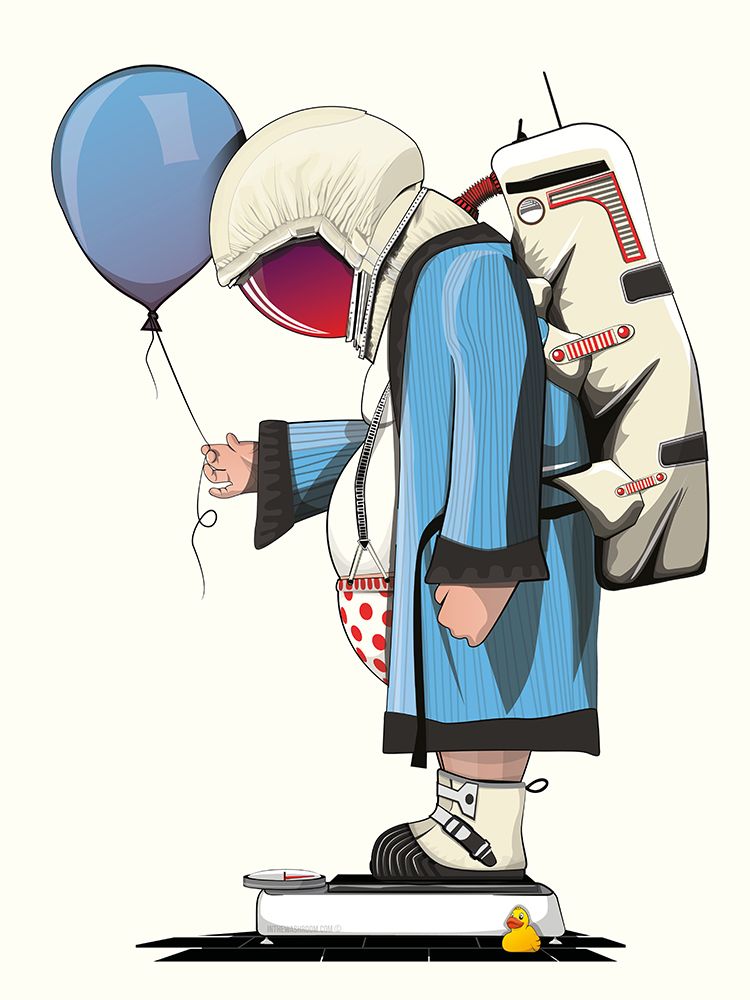 Space Astronaut Using Bathroom Scales art print by In The Washroom for $57.95 CAD