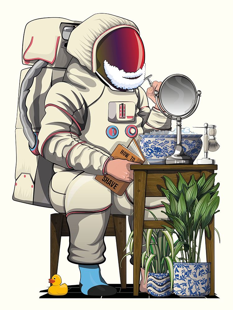 Space Astronaut Shaving In Bathroom art print by In The Washroom for $57.95 CAD