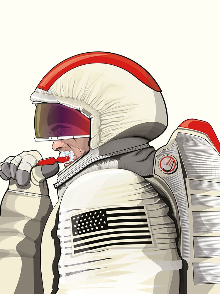 Astronaut Cleaning Teeth art print by In The Washroom for $57.95 CAD