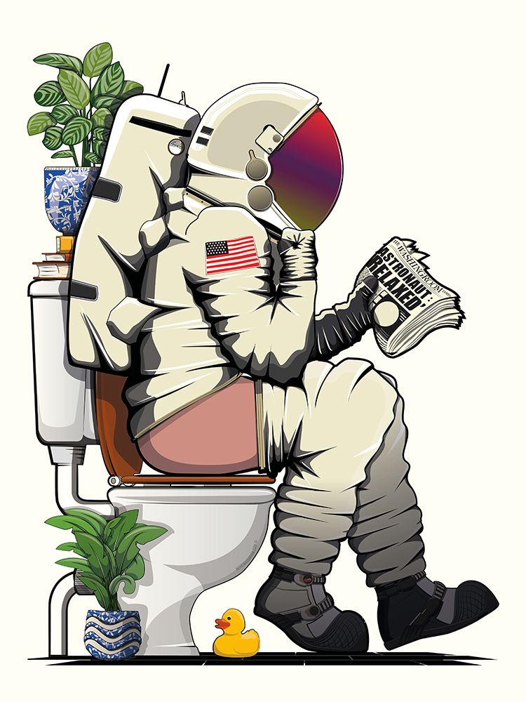 Space Astronaut On Toilet art print by In The Washroom for $57.95 CAD
