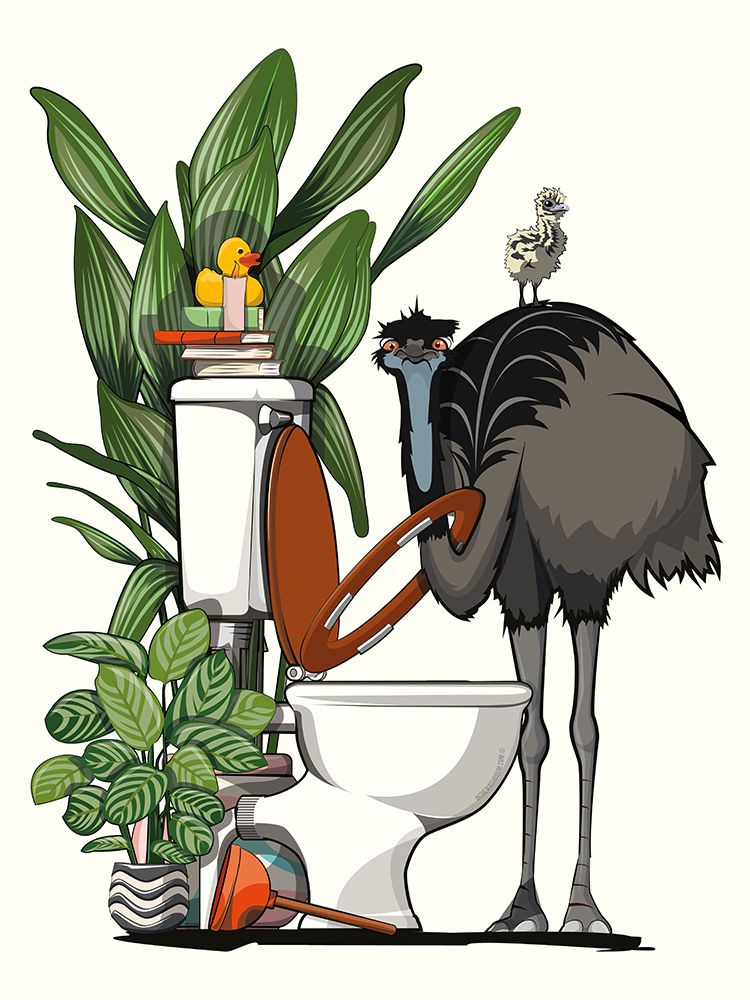 Emu Using the Toilet art print by In The Washroom for $57.95 CAD