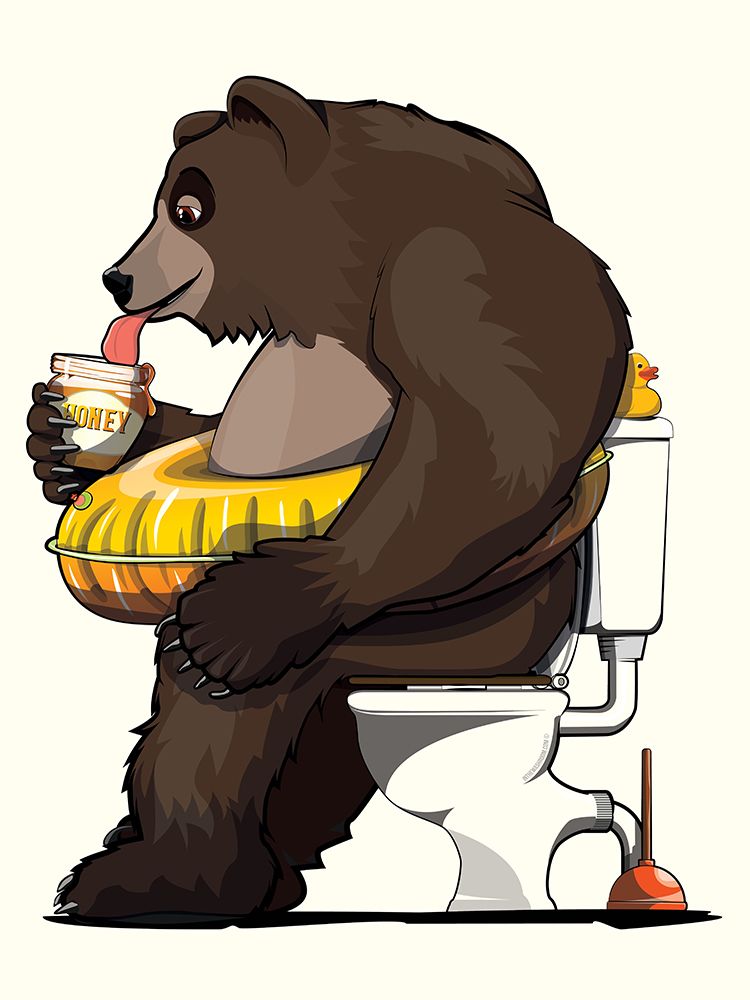 Brown Bear On the Toilet art print by In The Washroom for $57.95 CAD