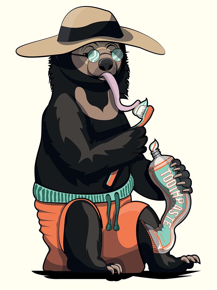 Sun Bear Brushing Teeth art print by In The Washroom for $57.95 CAD
