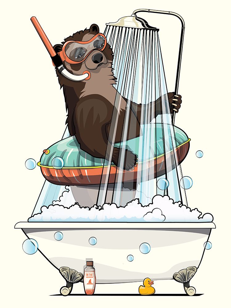 Spectacled Bear In the Shower art print by In The Washroom for $57.95 CAD
