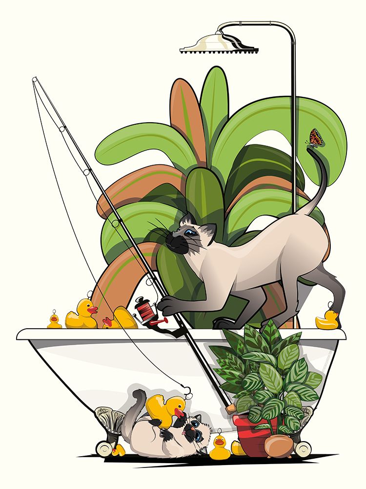 Cat Fishing In the Bath art print by In The Washroom for $57.95 CAD