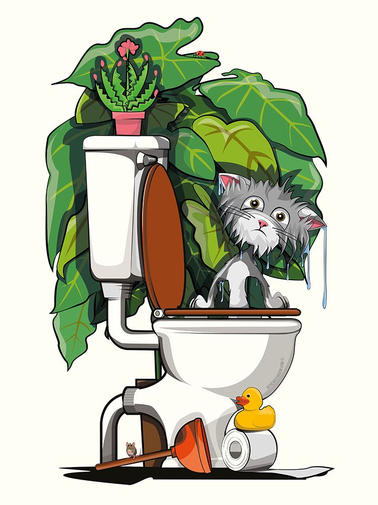 Wet Cat Fallen In Toilet art print by In The Washroom for $57.95 CAD