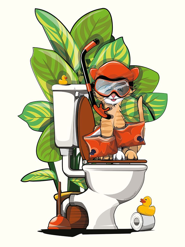 Cat On the Toilet art print by In The Washroom for $57.95 CAD