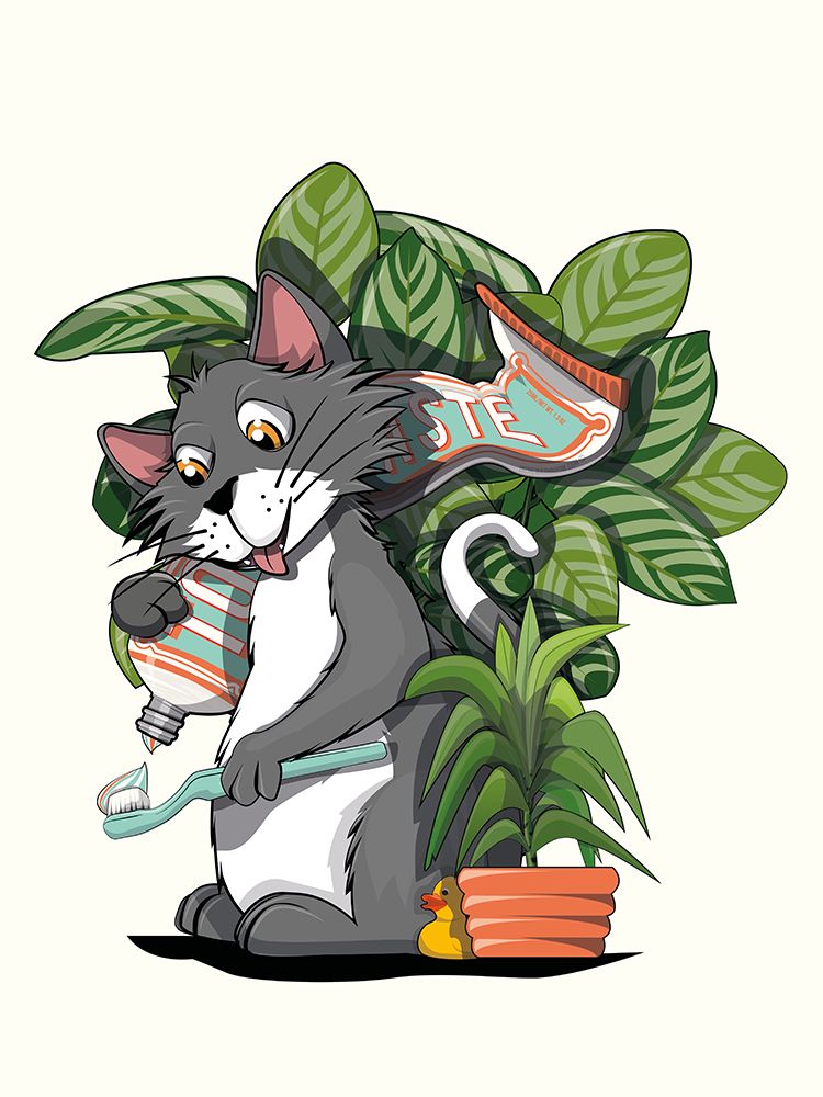 Cat Cleaning Teeth In the Bathroom art print by In The Washroom for $57.95 CAD