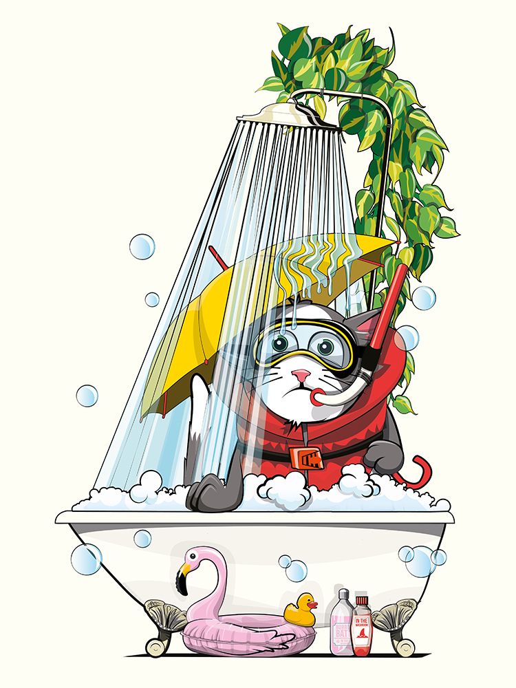 Cat In the Shower art print by In The Washroom for $57.95 CAD