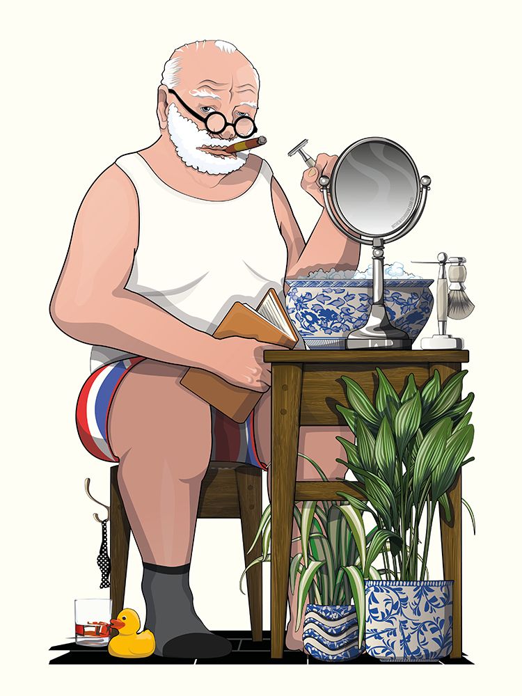 Churchill Shaving In The Bathroom art print by In The Washroom for $57.95 CAD