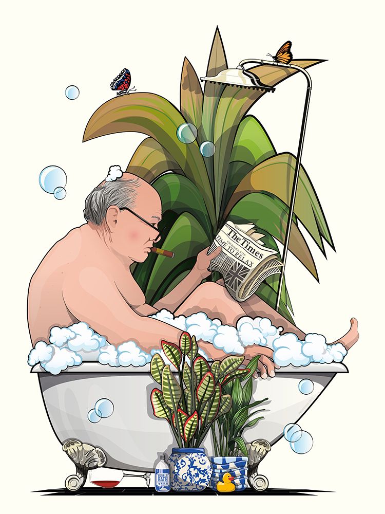 Churchill Reading In Bath art print by In The Washroom for $57.95 CAD