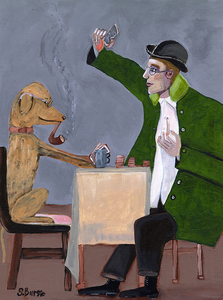 Humour Card Game with Dog Vintage art print by Sharyn Bursic for $57.95 CAD