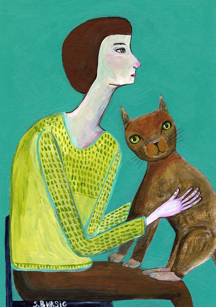 Lady Sitting with Brown Cat Cat Lover art print by Sharyn Bursic for $57.95 CAD
