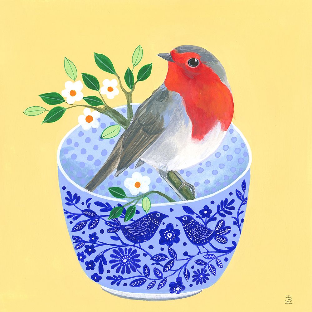Robin and Blue Bowl art print by Isabelle Brent for $57.95 CAD