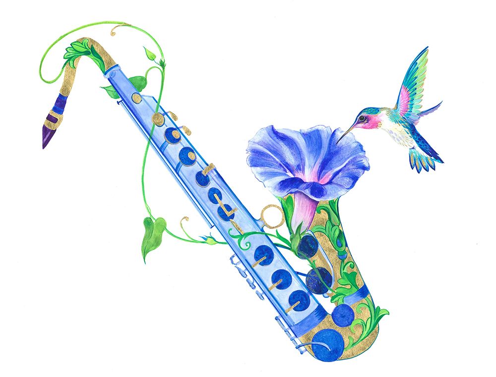 Saxophone and Humming Bird art print by Isabelle Brent for $57.95 CAD