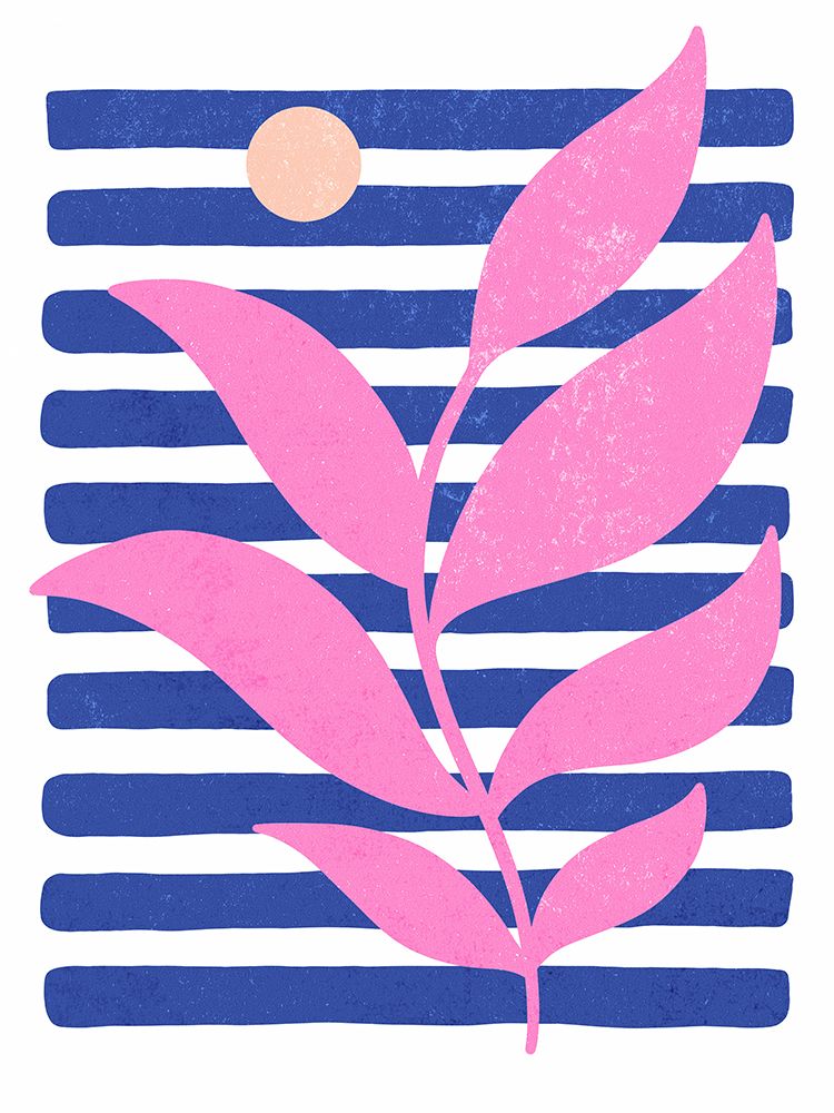 Sunrise - Pink Leaves On A Striped Background art print by XYZ Studio for $57.95 CAD