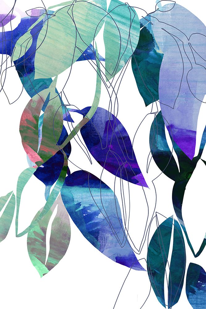 Botanical Leaf Print Art In Navy Blue 3 art print by Cartissi for $57.95 CAD