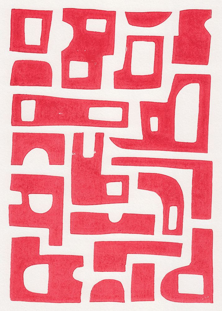 Red Abstract Shapes / Lino Print art print by Alisa Galitsyna for $57.95 CAD