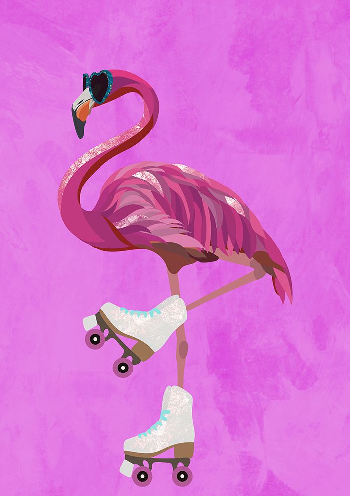 Pink Flamingo Roller Skating art print by Sarah Manovski for $57.95 CAD