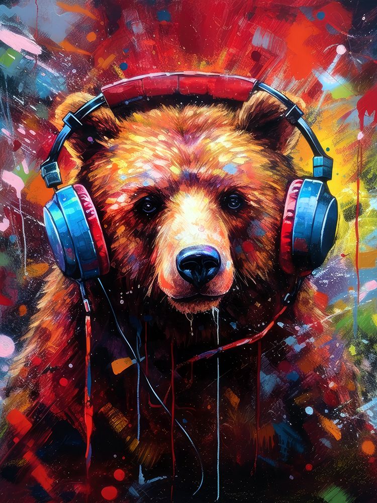 Bear With Headphones animal art print by Justyna Jaszke for $57.95 CAD