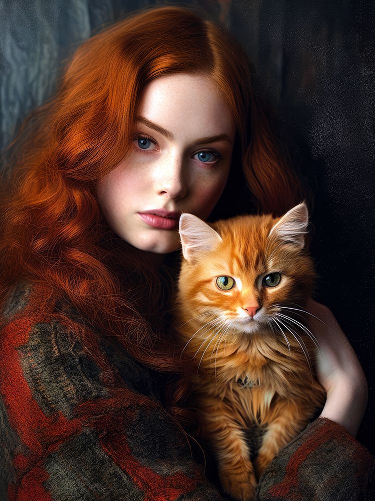 Beautiful Girl With A Cat art print by Justyna Jaszke for $57.95 CAD