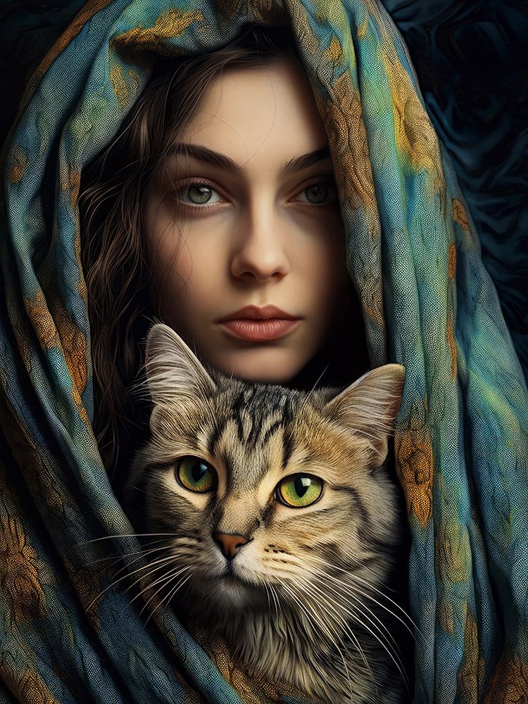 Beautiful Girl With A Cat art print by Justyna Jaszke for $57.95 CAD