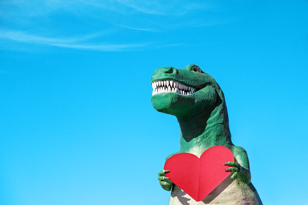 Tyrannosaurus Rex with a Red Paper Heart art print by Tom Windeknecht for $57.95 CAD
