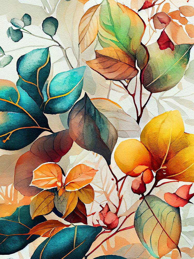 Watercolor leaves nature floral 4 art print by Justyna Jaszke for $57.95 CAD
