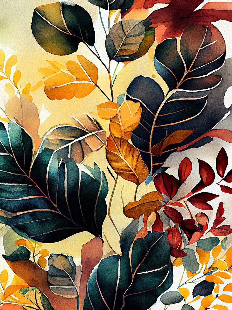Watercolor leaves nature floral 3 art print by Justyna Jaszke for $57.95 CAD
