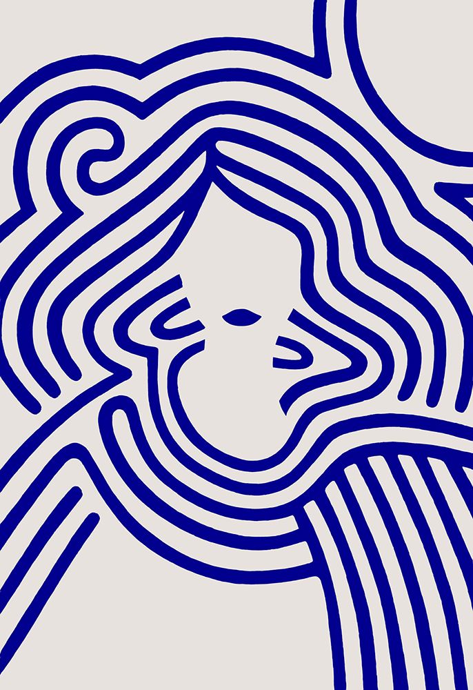 Berit in beige and indigo blue art print by Rosana Laiz Blursbyai for $57.95 CAD