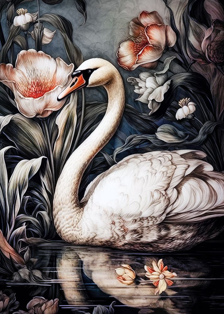 Floral and swan art print by Justyna Jaszke for $57.95 CAD