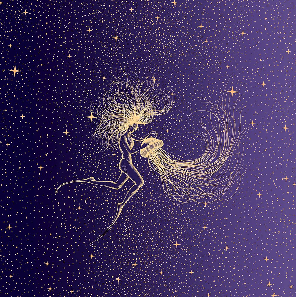 Diver a Jellyfish Solo (Color Grad Turquoise) art print by Aliraza Cakir for $57.95 CAD