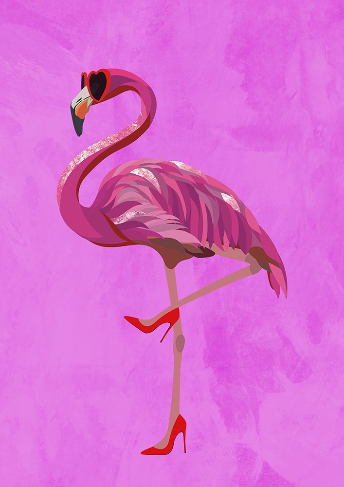Flamingo in heels and heart glasses pink art print by Sarah Manovski for $57.95 CAD