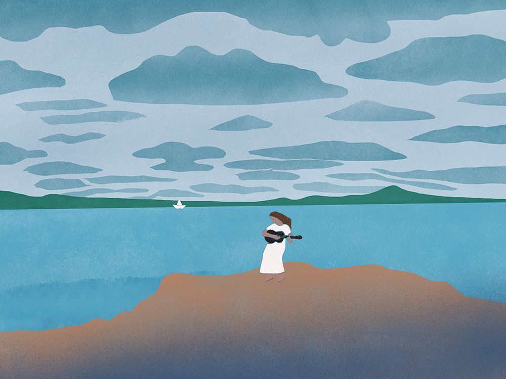 Sailing with my guitar art print by Little Dean for $57.95 CAD