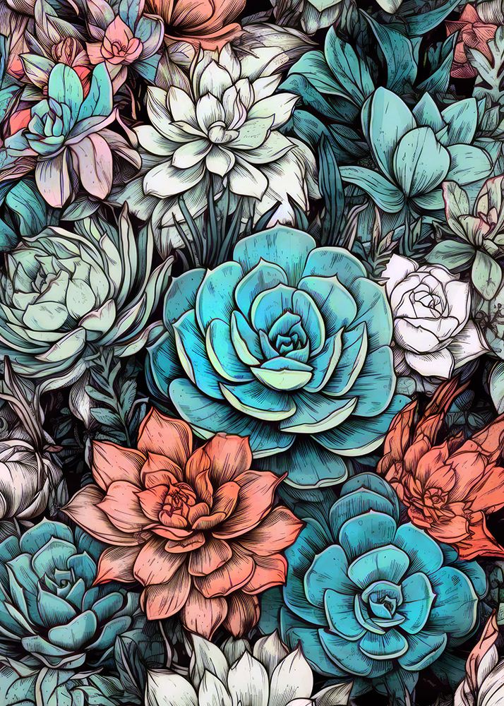Flowers plant art succulents and cacti art print by Justyna Jaszke for $57.95 CAD