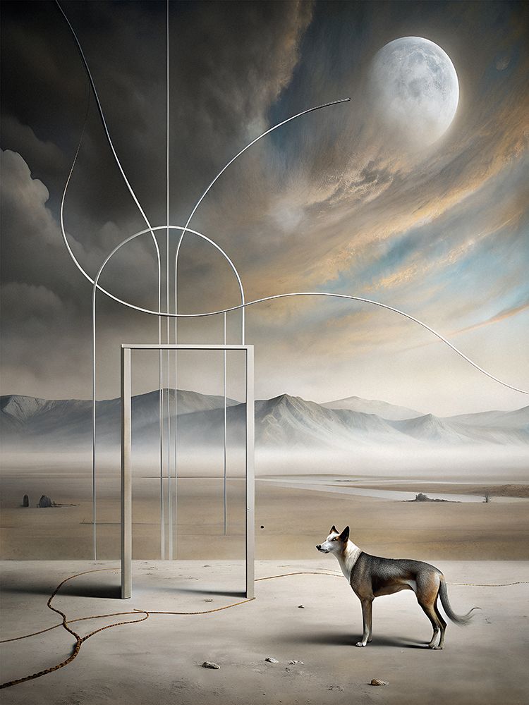 Lone Dog Desert Moon art print by Miguel Bruzual for $57.95 CAD