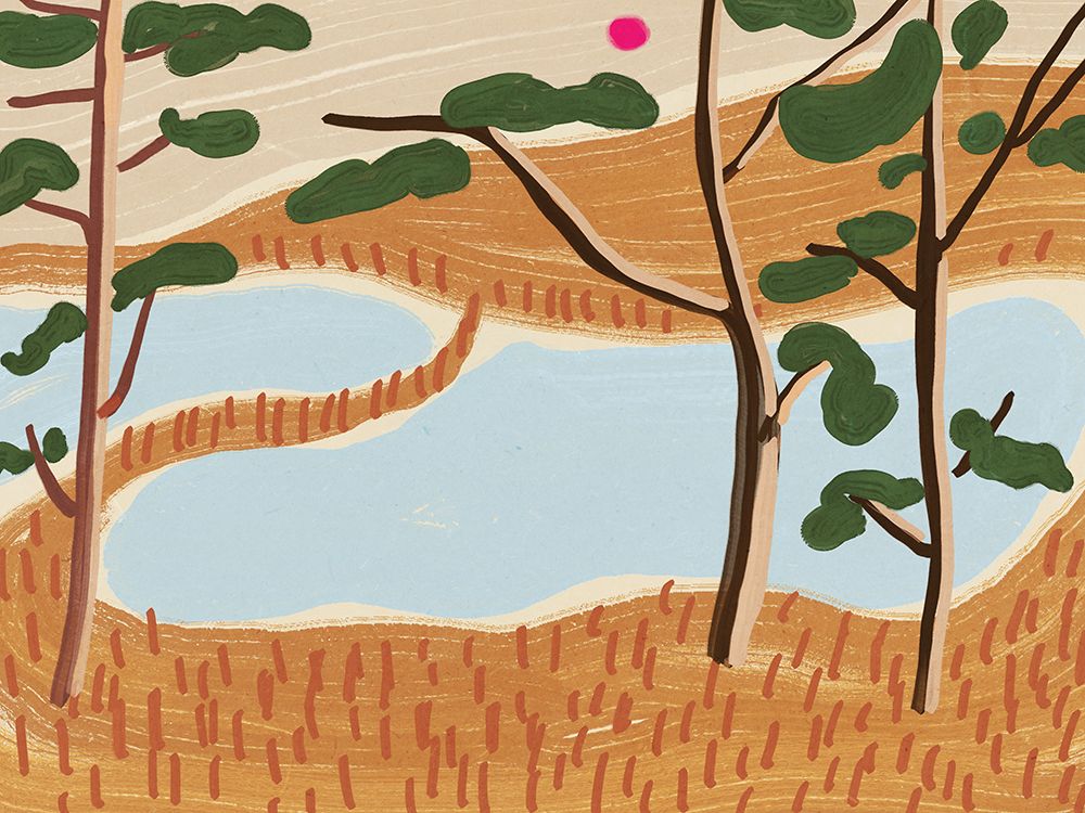 Landscape painting - Golden field art print by Little Dean for $57.95 CAD