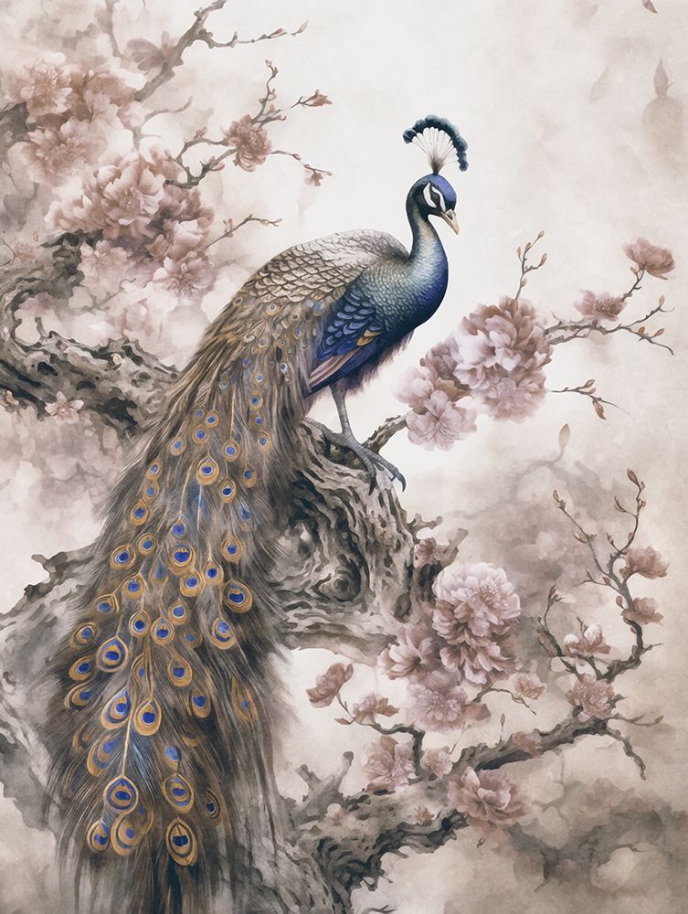 Peacock Chinoiserie Blue Beige art print by Andrea Haase for $57.95 CAD