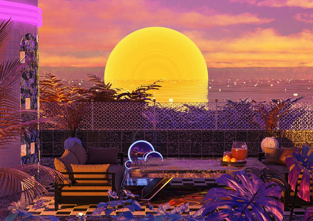 Retro Futurism Vaporwave Sunset art print by CosmoZach for $57.95 CAD