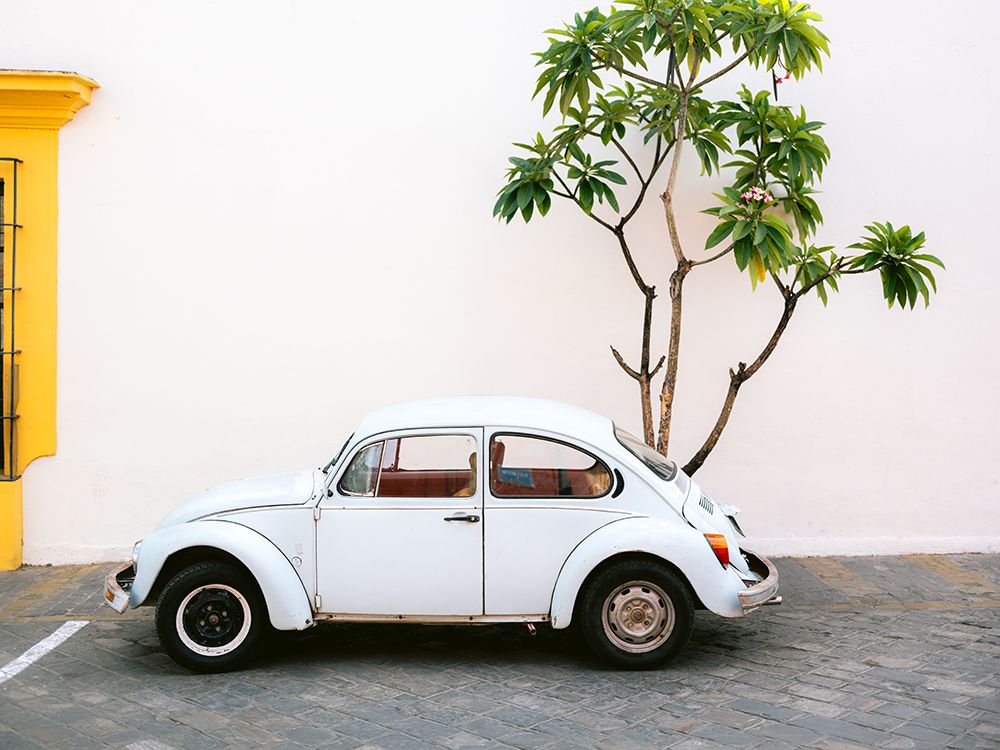 Pastel Volskwagen Beetle in the streets of Oaxaca Mexico art print by Raisa Zwart for $57.95 CAD