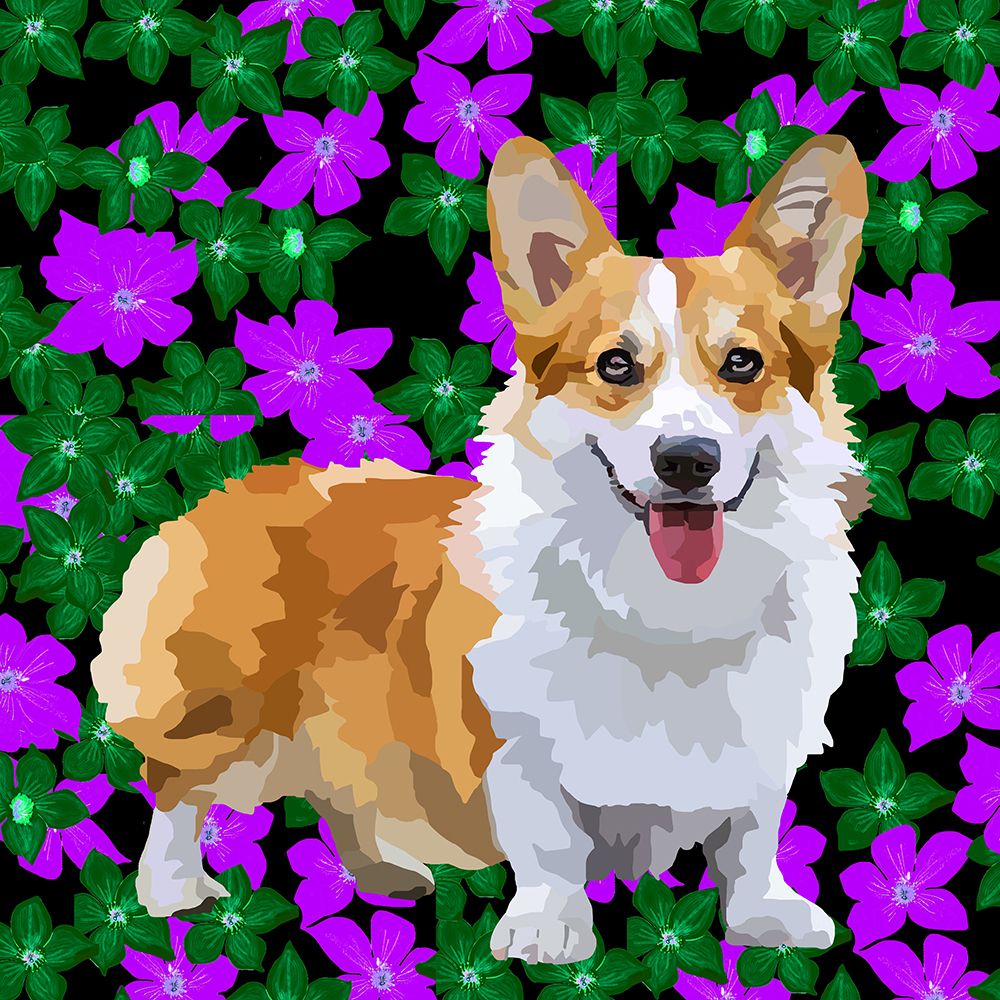 Corgi in flowers art print by Lynnda Rakos for $57.95 CAD