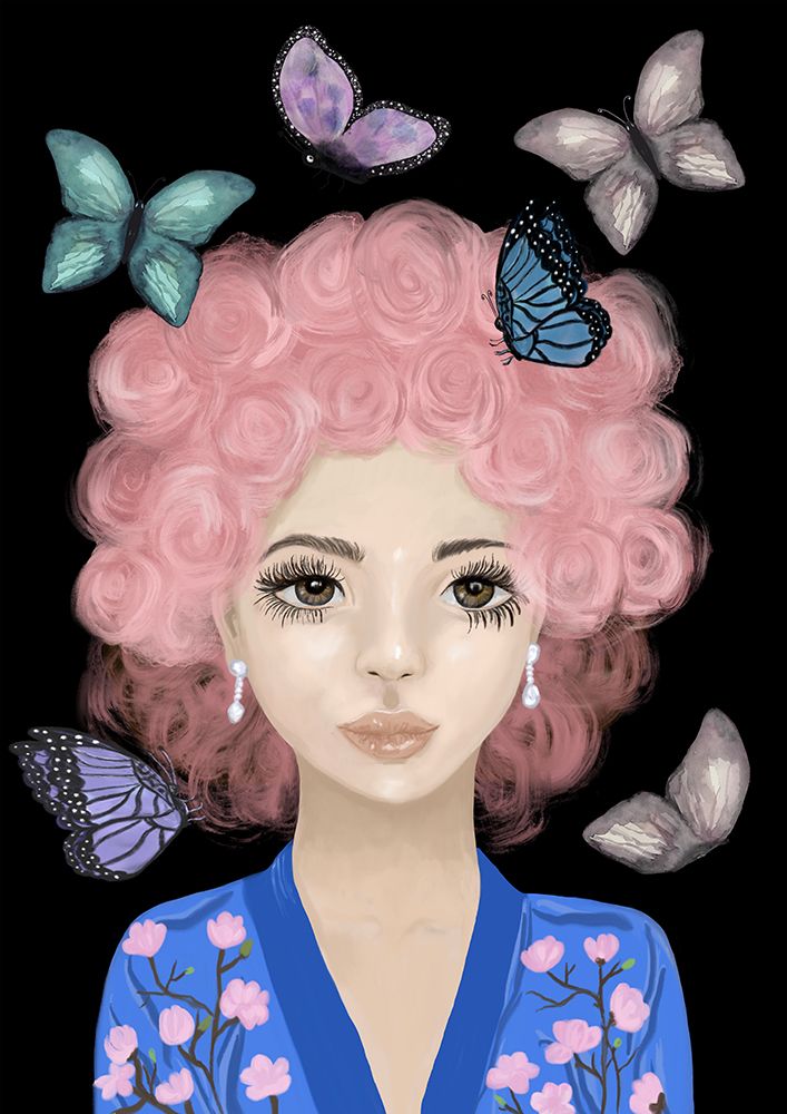 Girl with butterflies art print by Monica Lindblom for $57.95 CAD
