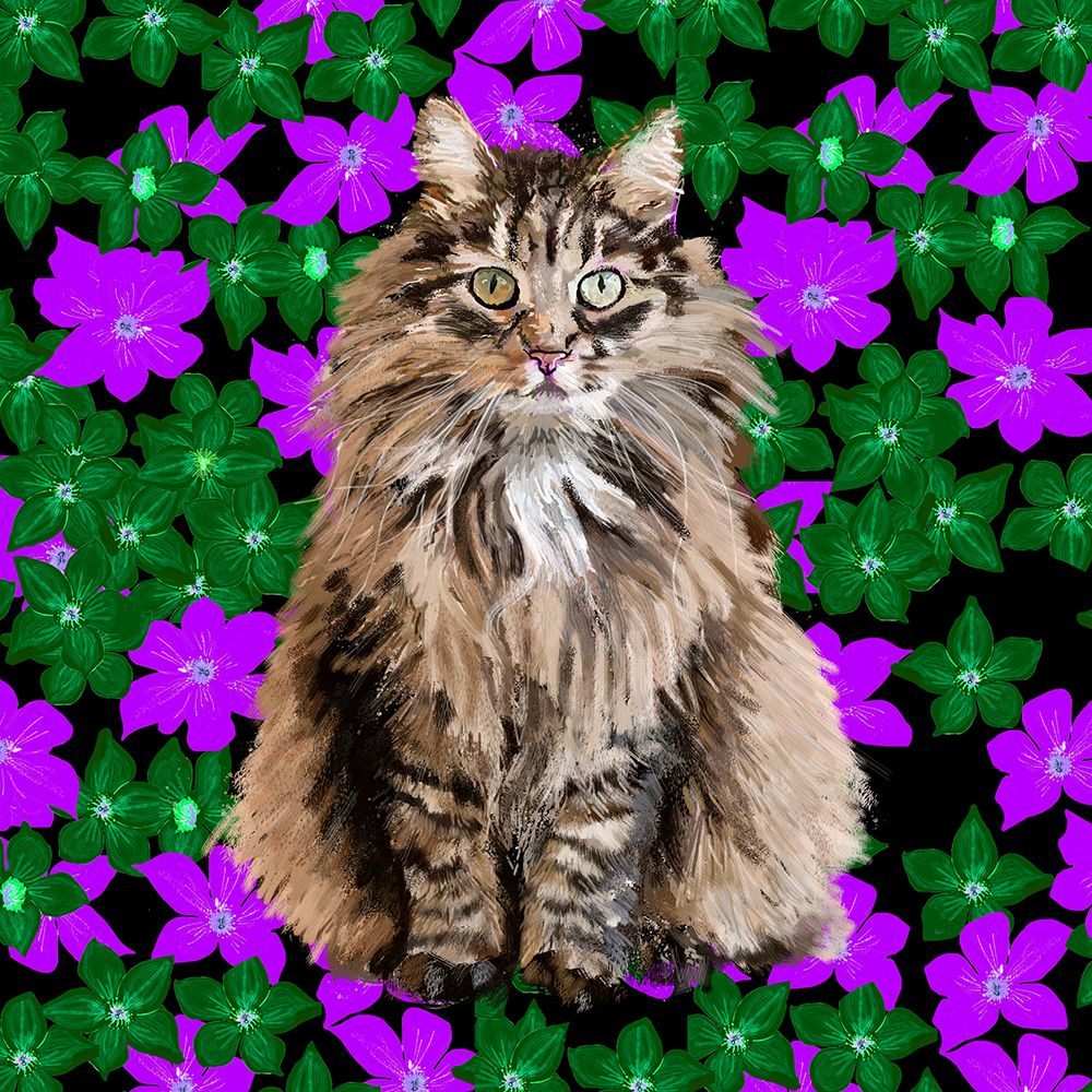 Cat in Flowers art print by Lynnda Rakos for $57.95 CAD