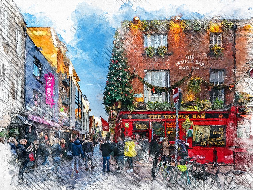 Dublin City Watercolor Art Ireland (21) art print by Justyna Jaszke for $57.95 CAD