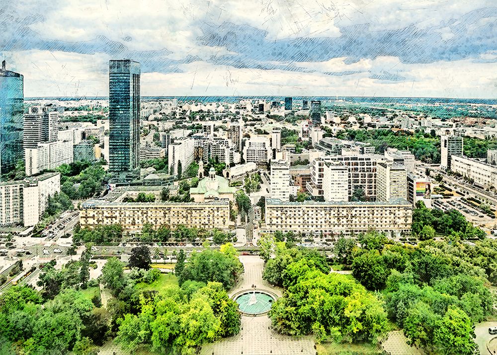 Warsaw City Watercolor Art Poland (7) art print by Justyna Jaszke for $57.95 CAD